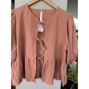 NWT Renee C Front Tie-knot Tiered Hem Sz Lg Coral Boho Feminine Trendy